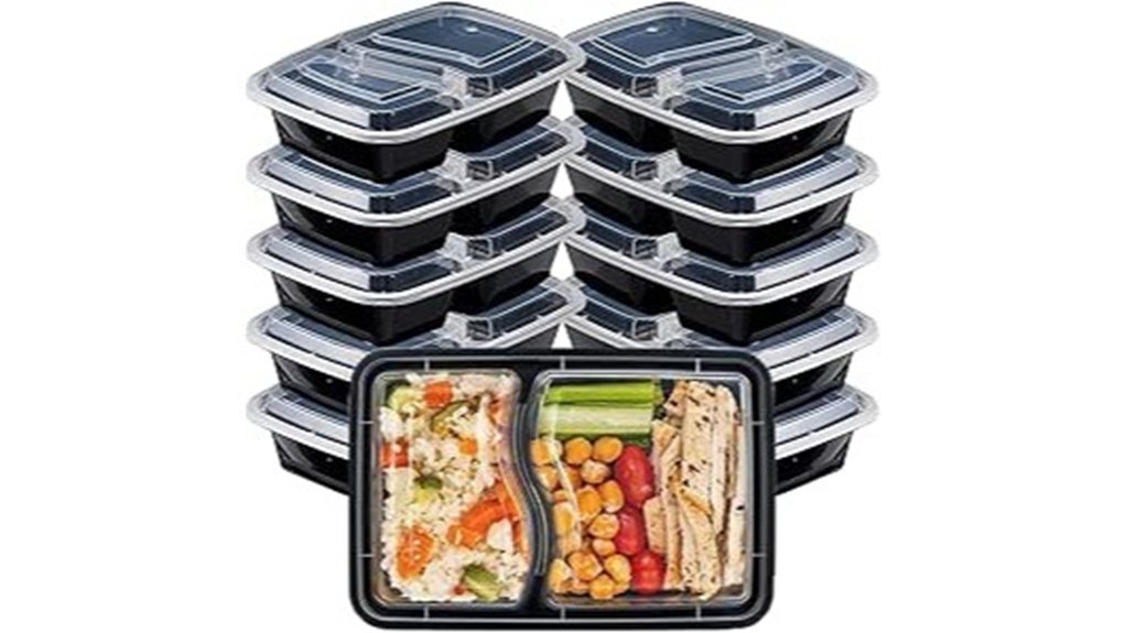 10 pack 31oz 2 compartment containers
