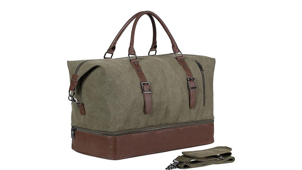 canvas green leather overnight duffel