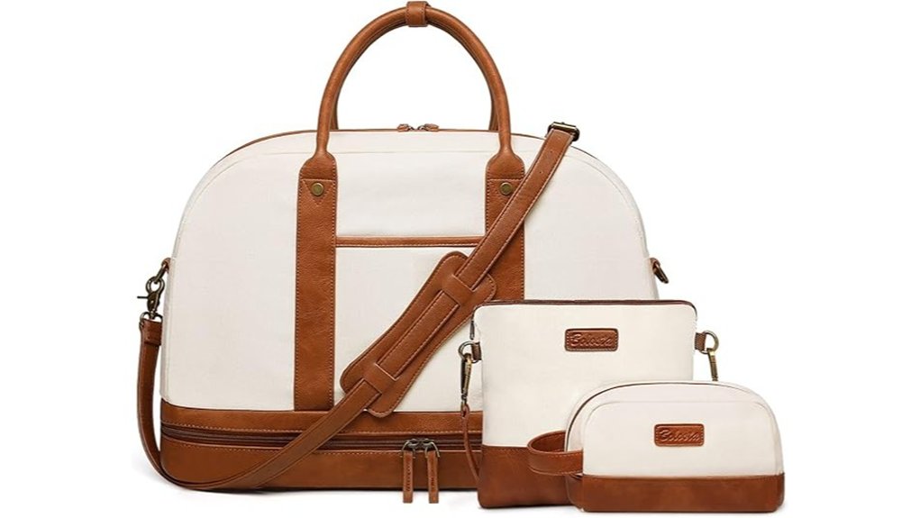 canvas overnight duffle bag set beige
