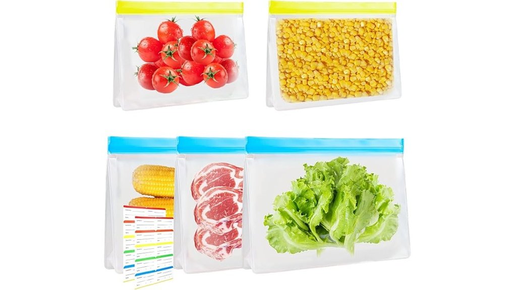 five pack reusable stand up freezer bags