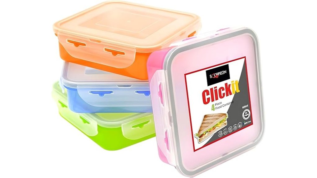 four 600ml leakproof containers