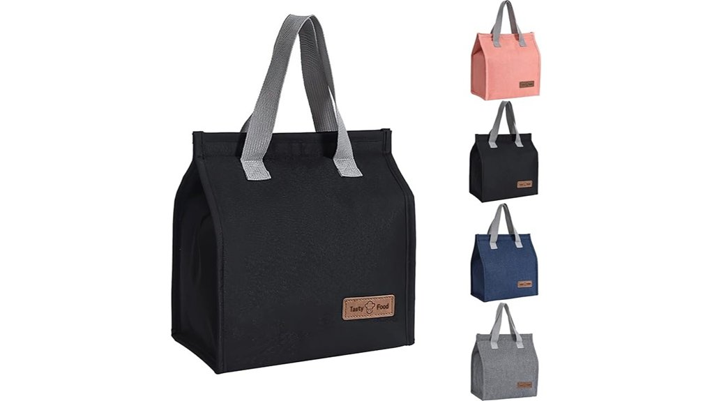 insulated reusable black lunch bag