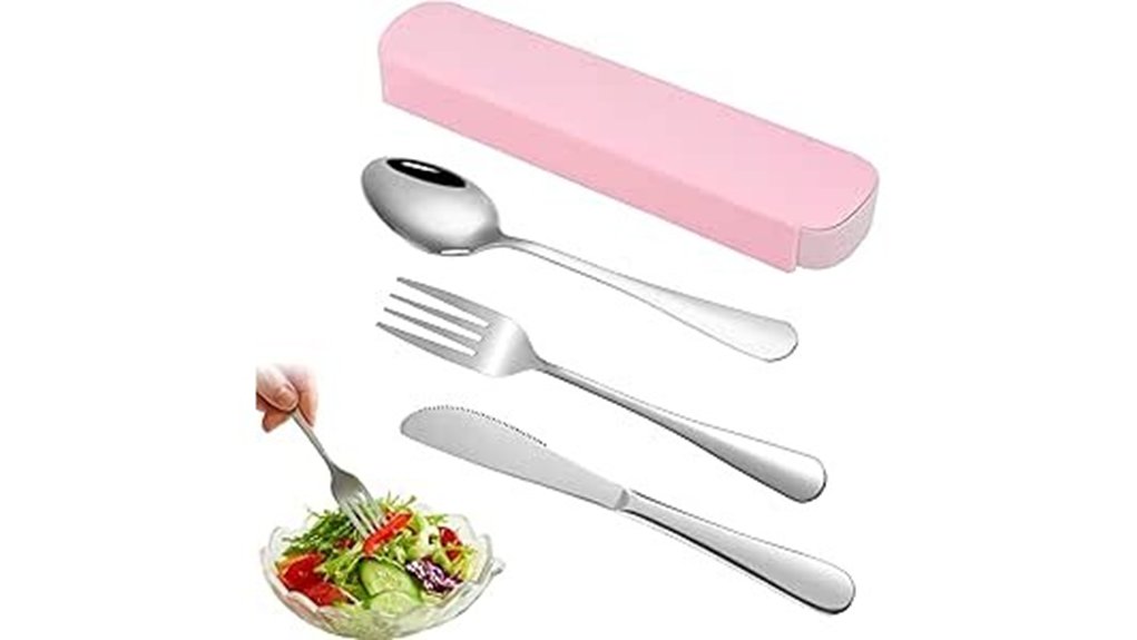 pink travel cutlery set with case