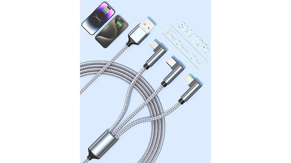 three in one usb 90 degree nylon braided