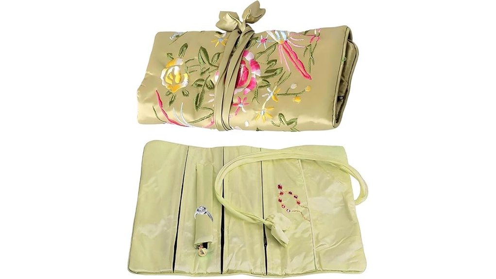 travel jewellery roll organiser foldable green