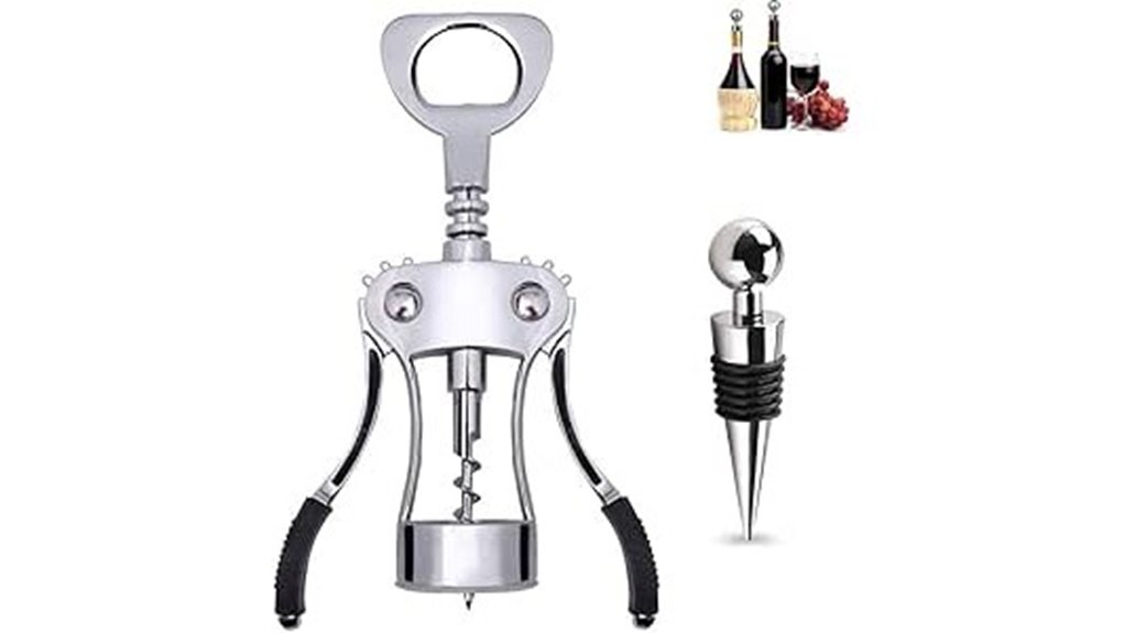 wing corkscrew wine opener with bottle stopper